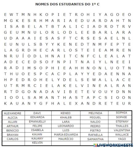 Nomes dos estudantes do 1° ano c 2023