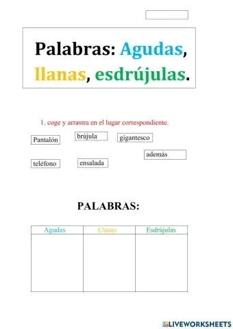 Palabras agudas llanas y esdrújulas.