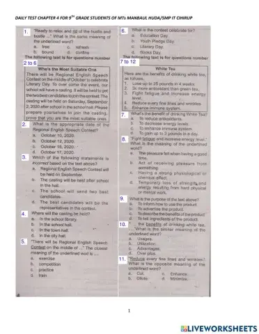 Soal Ulangan Bahasa Inggris Kelas 9 Bab 4