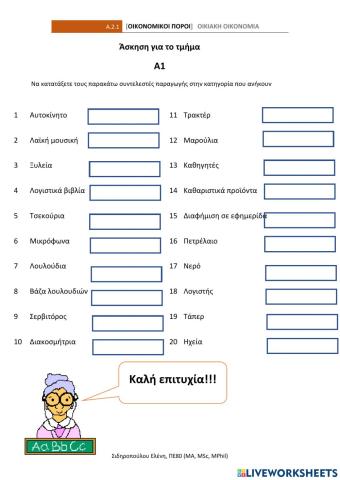 Συντελεστες παραγωγης α1