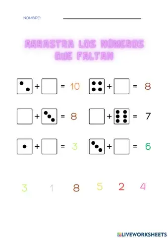 Ficha de matemáticas de sumas. Regletas de cuisenaire