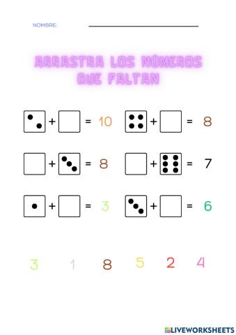 Ficha de matemáticas de sumas. Regletas de cuisenaire