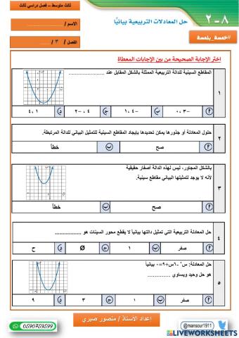 حل المعادلات التربيعية بيانيا