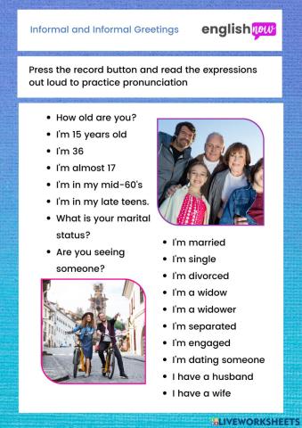 Personal infomration Age and marital status