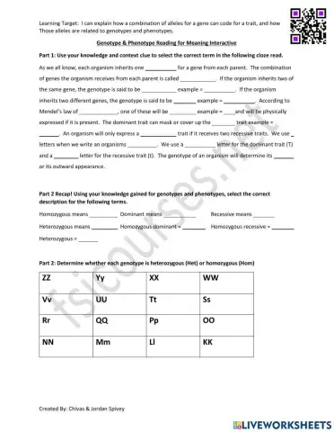 Genotype - Phenotype Reading for Meaning Interactive