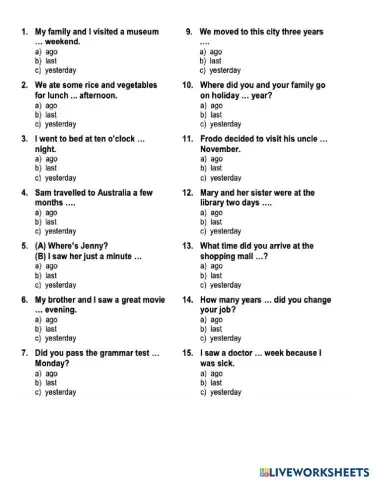 Past Tense Time Expressions