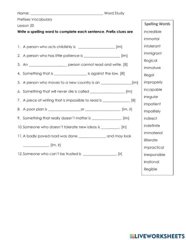 Vocabulary Lesson 20