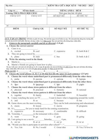The second midterm test - grade 6 - Friends Plus
