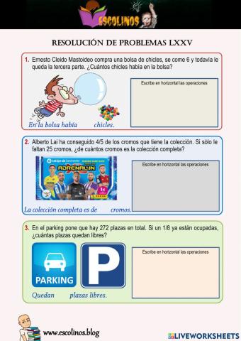 Matemáticas 5º. Resolución de Problemas LXXV