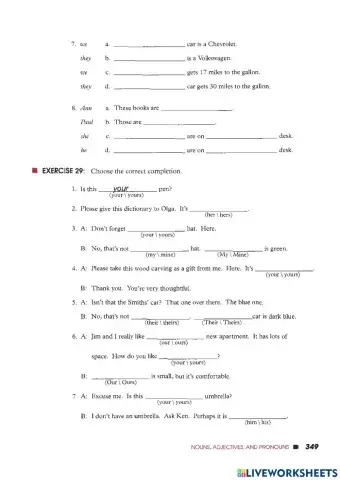 Possessive pronouns and adjectives