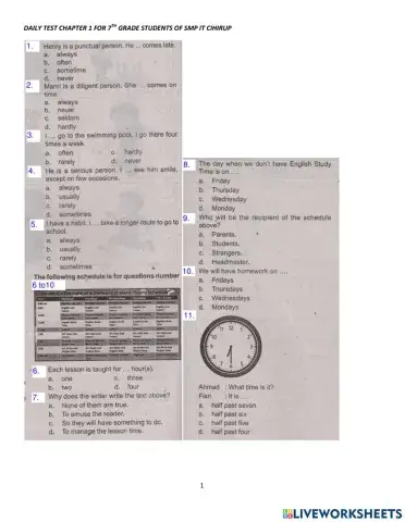 Ulangan Bahasa Inggris Bab 1 Kelas 7 SMPITC