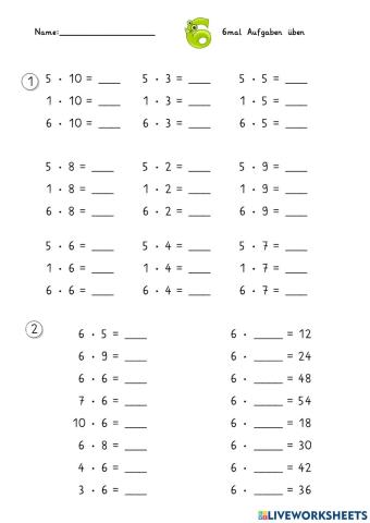 6mal Aufgaben üben