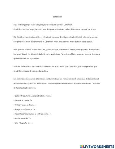 Cendrillon - Passe Simple - Imparfait