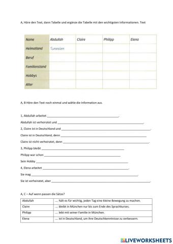 Hörverstehen - Personen, Wochenende