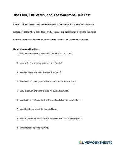 The Lion the witch and the wardrobe unit test