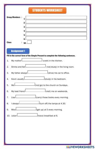 Exercise of Simple Present
