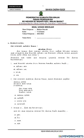 Soal US Bahasa Daerah 2022-2023