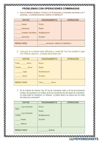 Problemas con operaciones combinadas