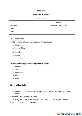 Practice test - flyers