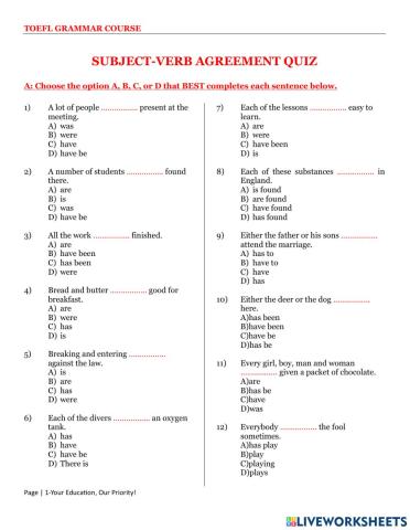 Subject-verb agreement quiz