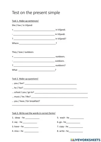 Test on the Present Simple