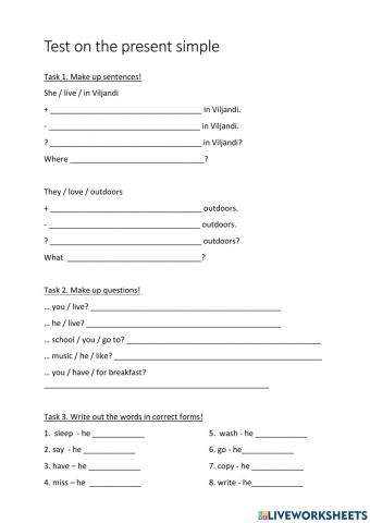 Test on the Present Simple