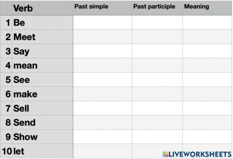 Test 8 irregular verbs