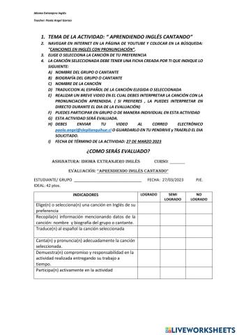 Pauta de cotejo idioma extranjero inglés