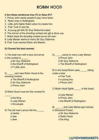 Robin Hood comprehension questions