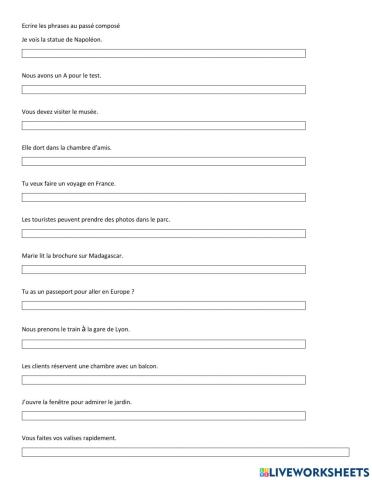 Mettre les phrases au  passé composé