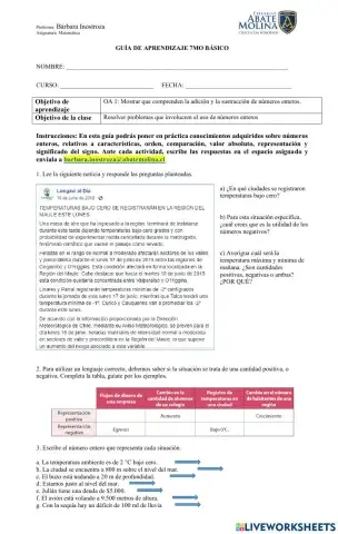 Práctica con números enteros