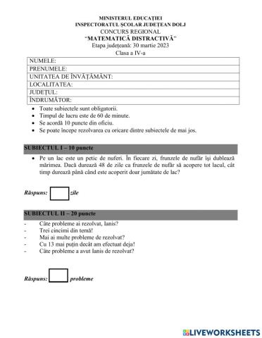 Matematică distractivă - clasa a IV-a