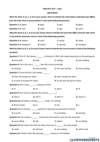 ENGLISH TEST(model) - 2023
