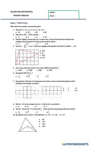 Seleksi ksn mtk sekolah
