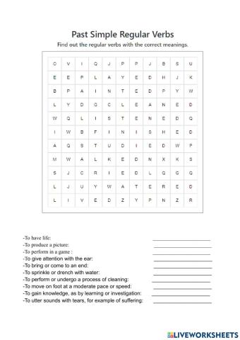 Word search. Regular verbs. Past simple