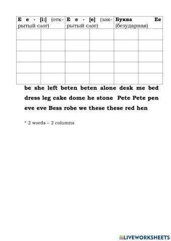 Ee открытый и закрытый слог