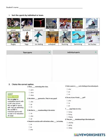 Sports, present continuos and reading