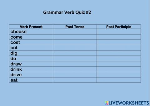 Past and past participle Verbs Quiz 2