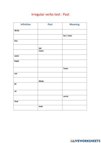 Irregular verbs . Past test