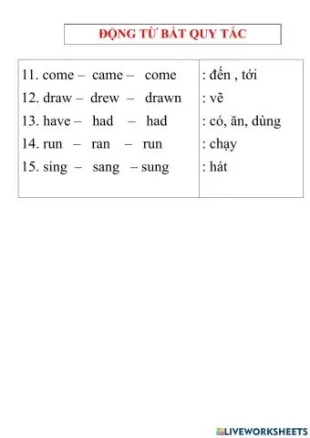 Động từ bất quy tắc 11-15