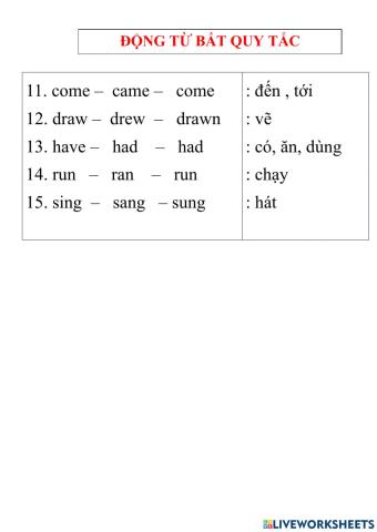 Động từ bất quy tắc 11-15