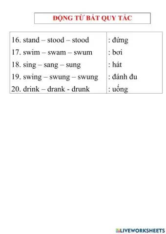 Động từ bất quy tắc 16-20