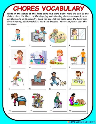 Household Chores Vocabulary