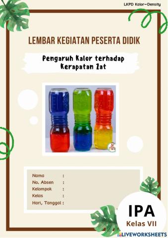 Worksheet Pengaruh Kalor terhadap Density
