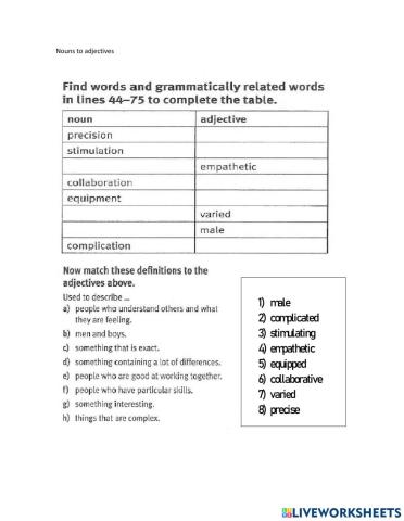Nouns and adjectives