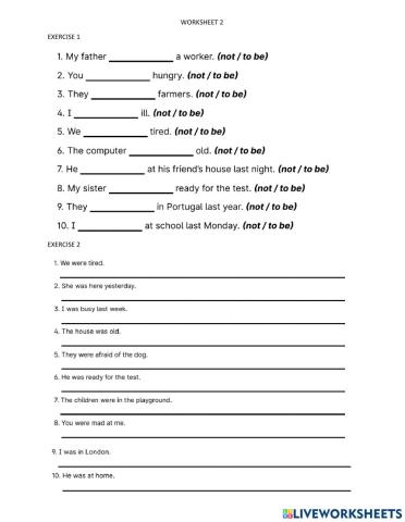 Past simple -tobe not