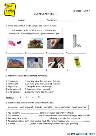 Cosmic B1+ Vocabulary Test 7.1