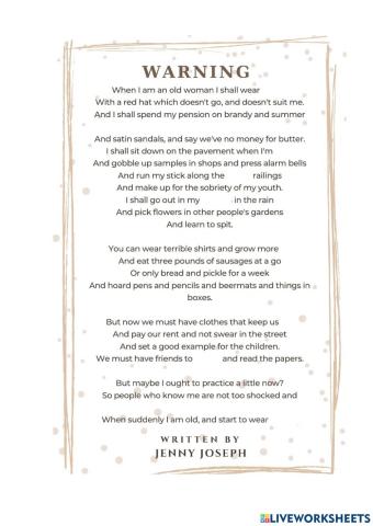 Warning Poem by Jenny Joseph