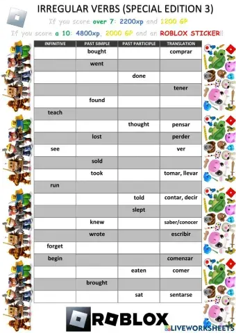 Irregular verbs test special edition 3 (Roblox)
