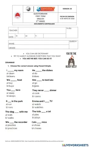 Cuestionario de Inglés